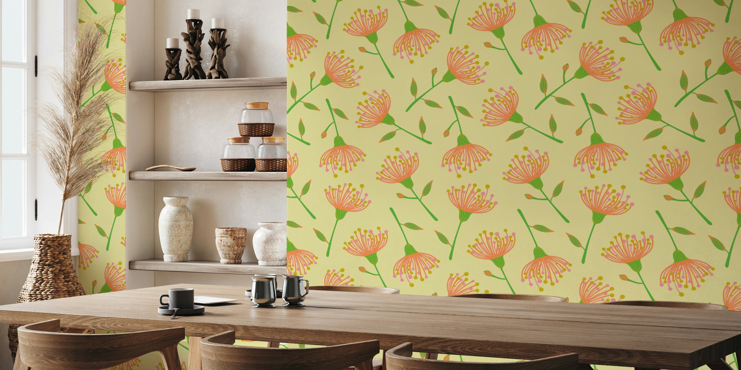 Light yellow eucalyptus floral wallpaper design