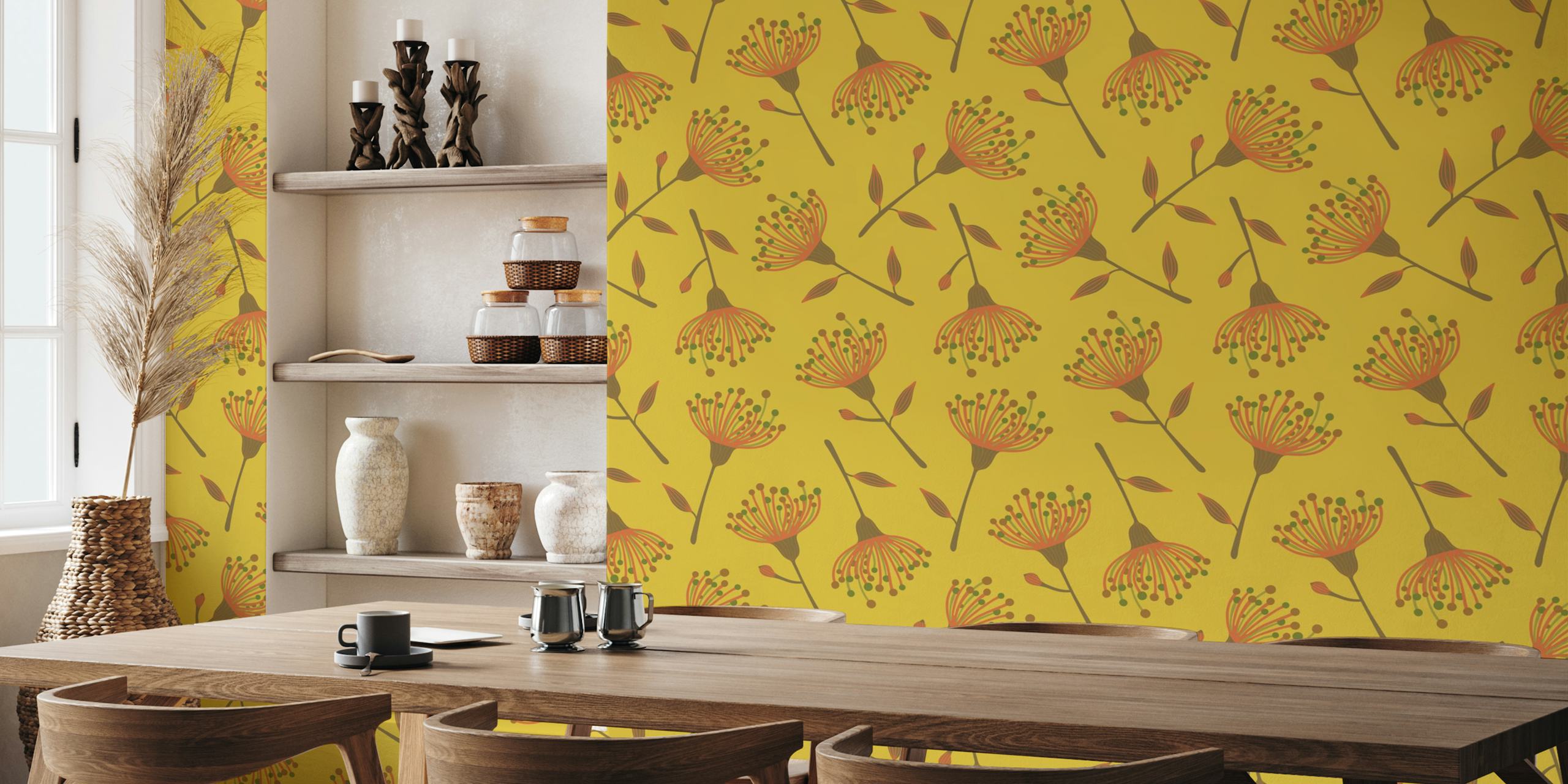 Floral mustard yellow wallpaper design
