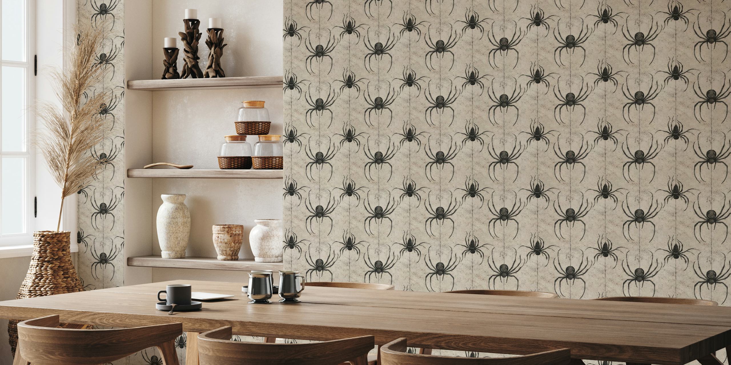 Schwarze Spinnen auf grauem Hintergrund Wall Mural