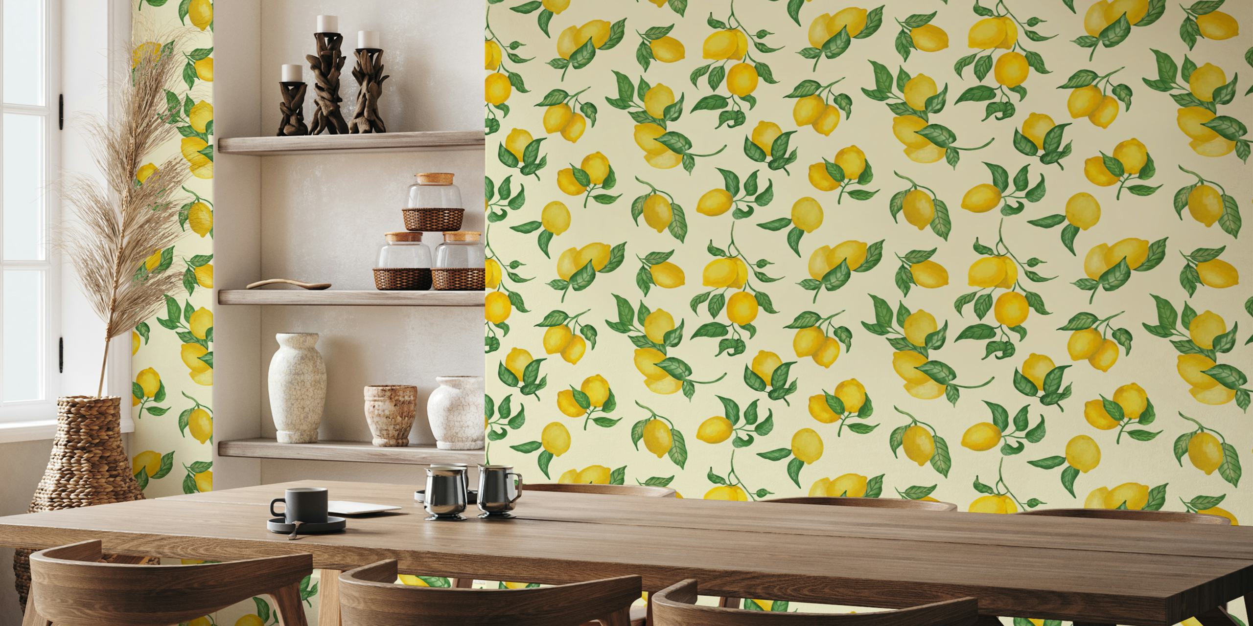 Lemons gouache wallpaper in a room