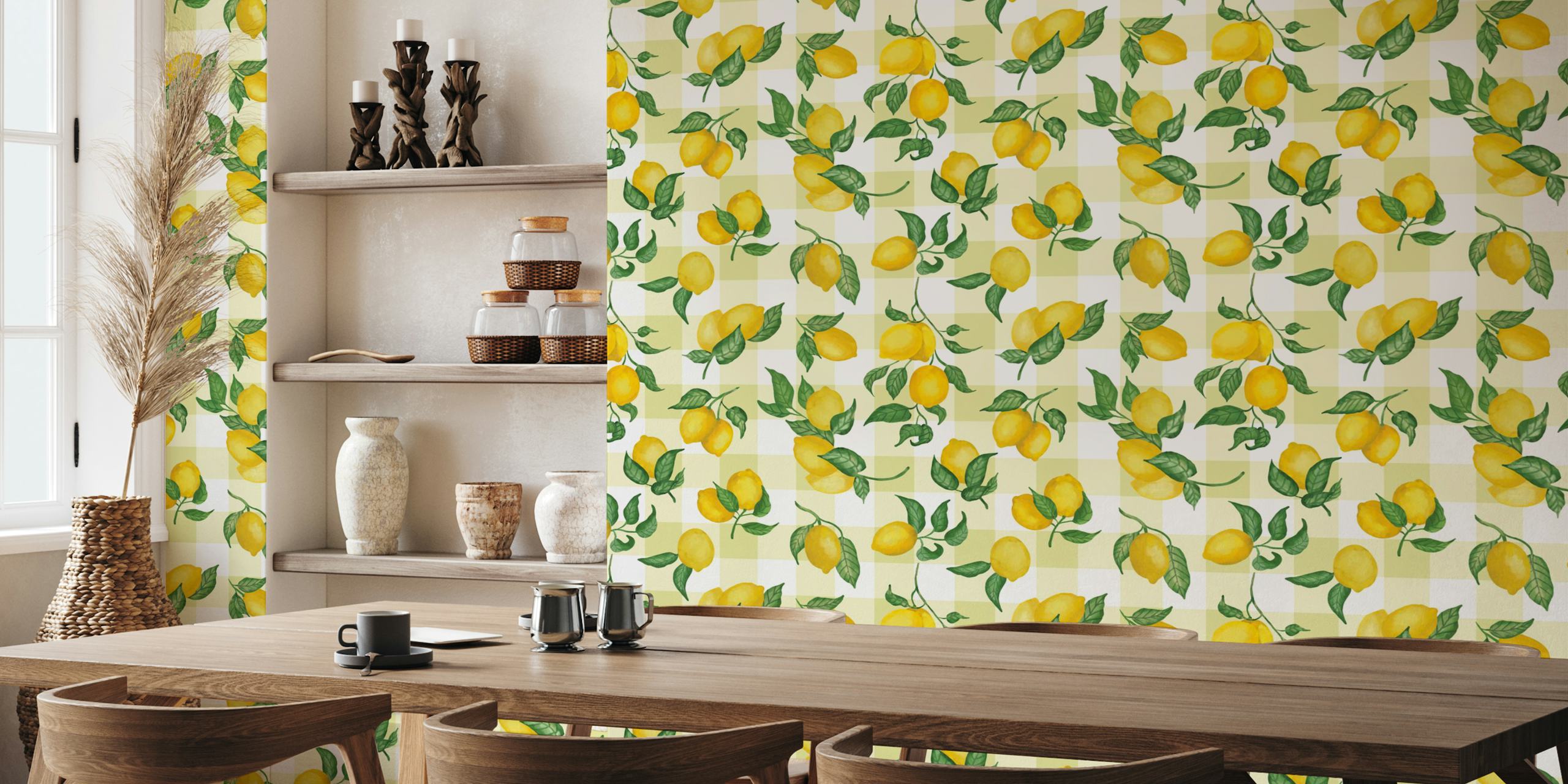 Lemons Gouache behang in een kamer