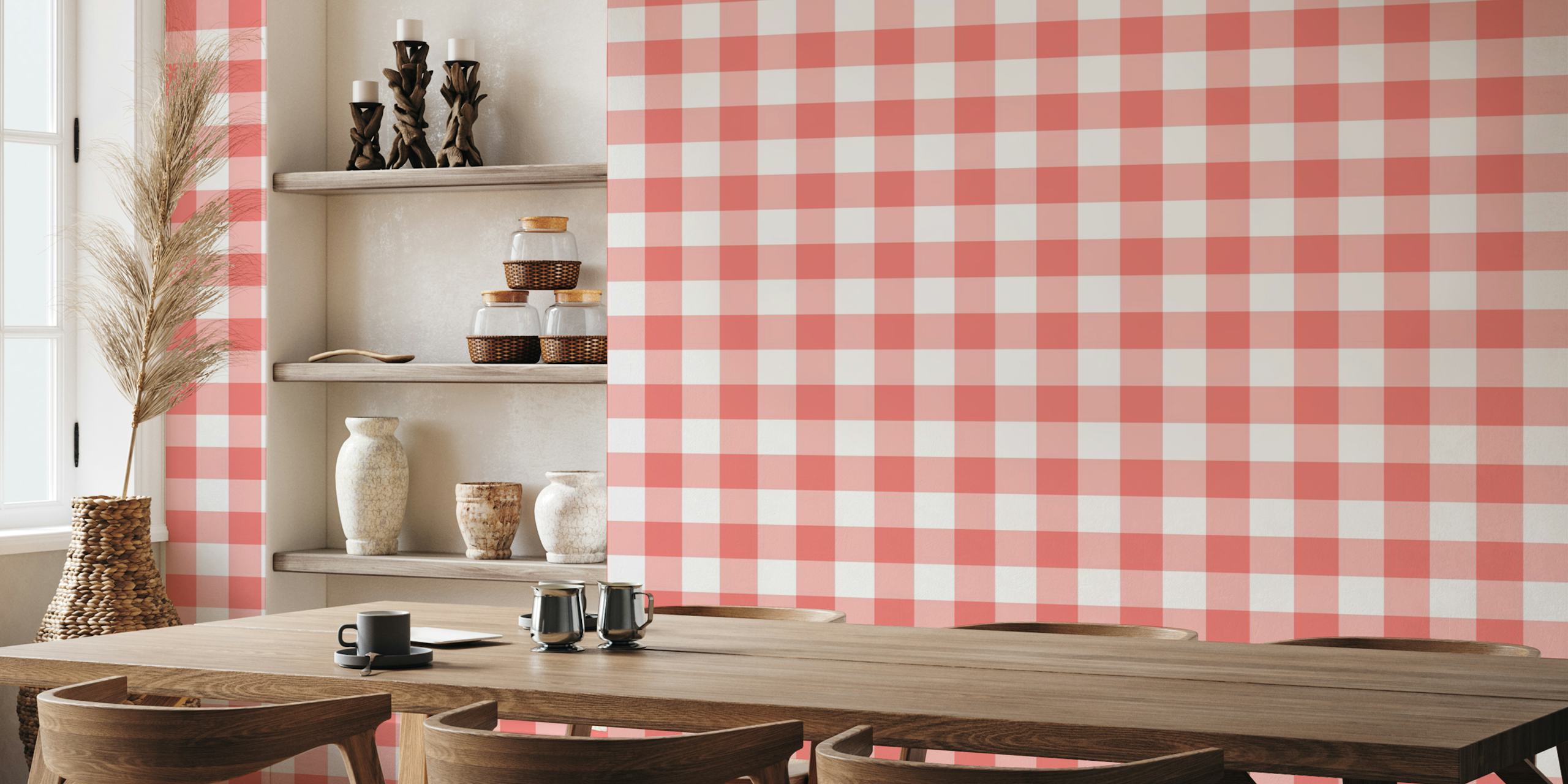 Gingham 6 Pastel Grepfruit wallpaper in a room