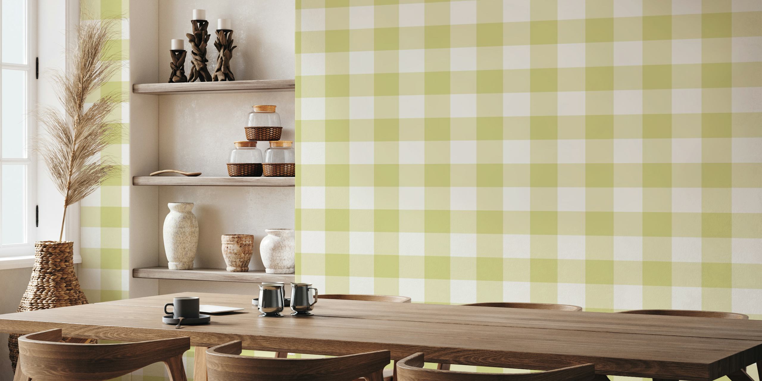 Gingham 1 Pale Goldenrod wallpaper in interior
