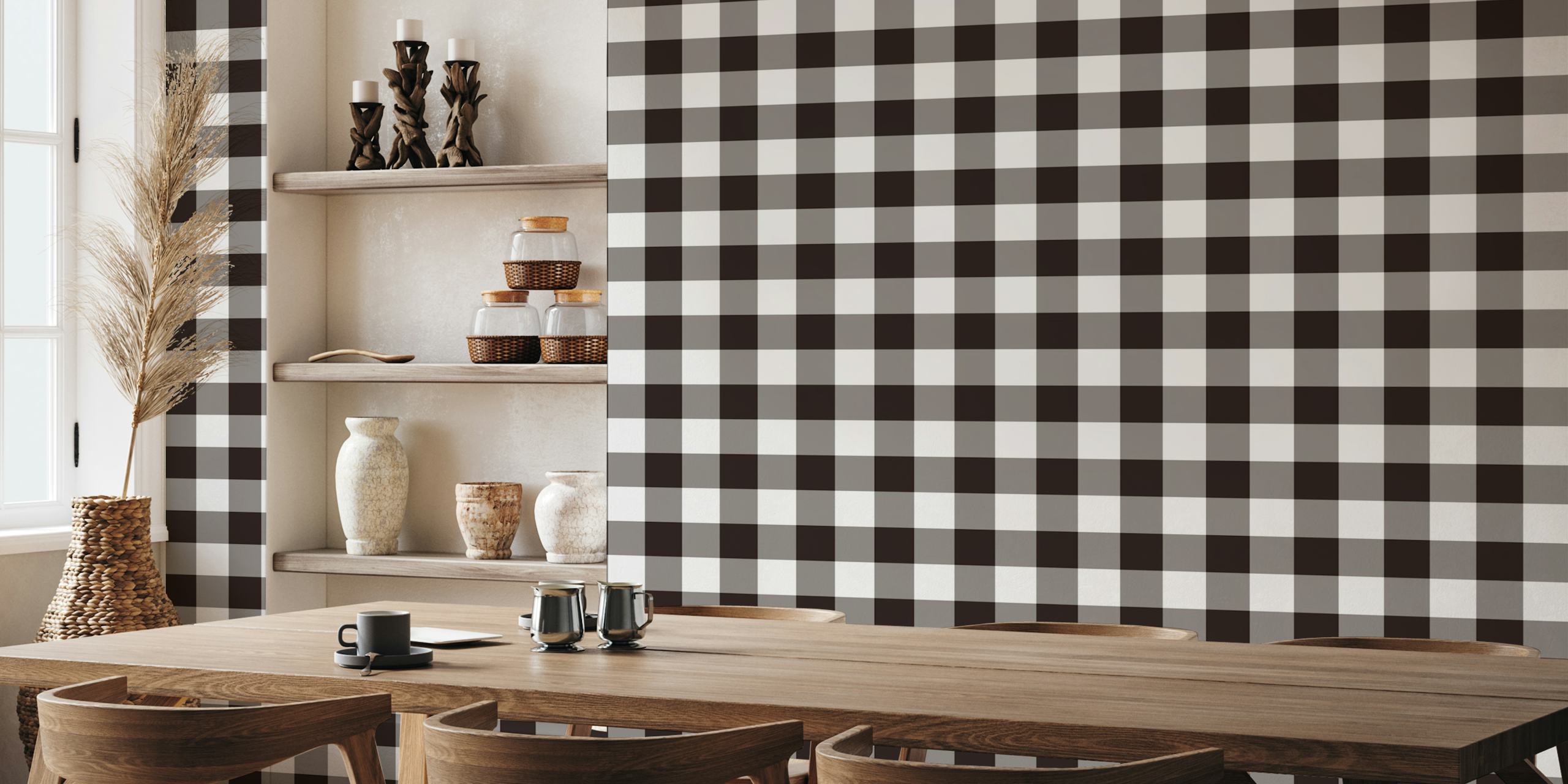 Black and white gingham check pattern wallpaper