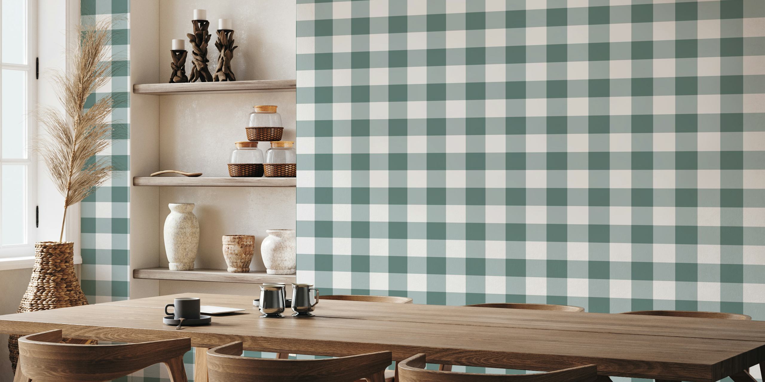 Gingham 3 Saurus Metal Grey wallpaper in a room