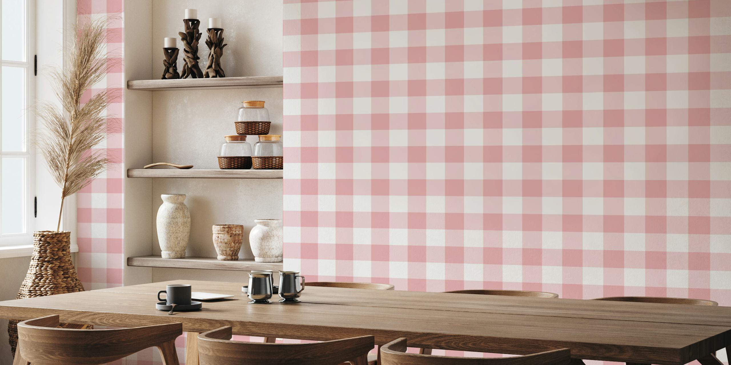 Gingham 4 Pastel Pink tapet i et rom