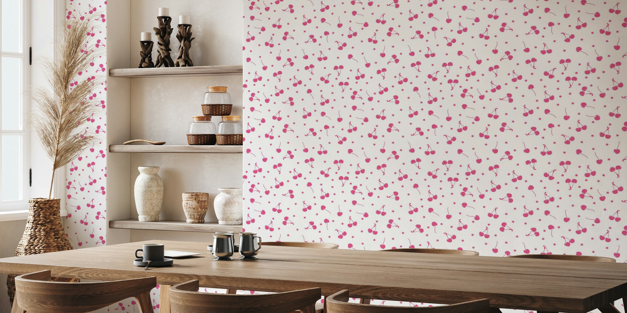 Tapeta Cherries and stars pattern w pokoju