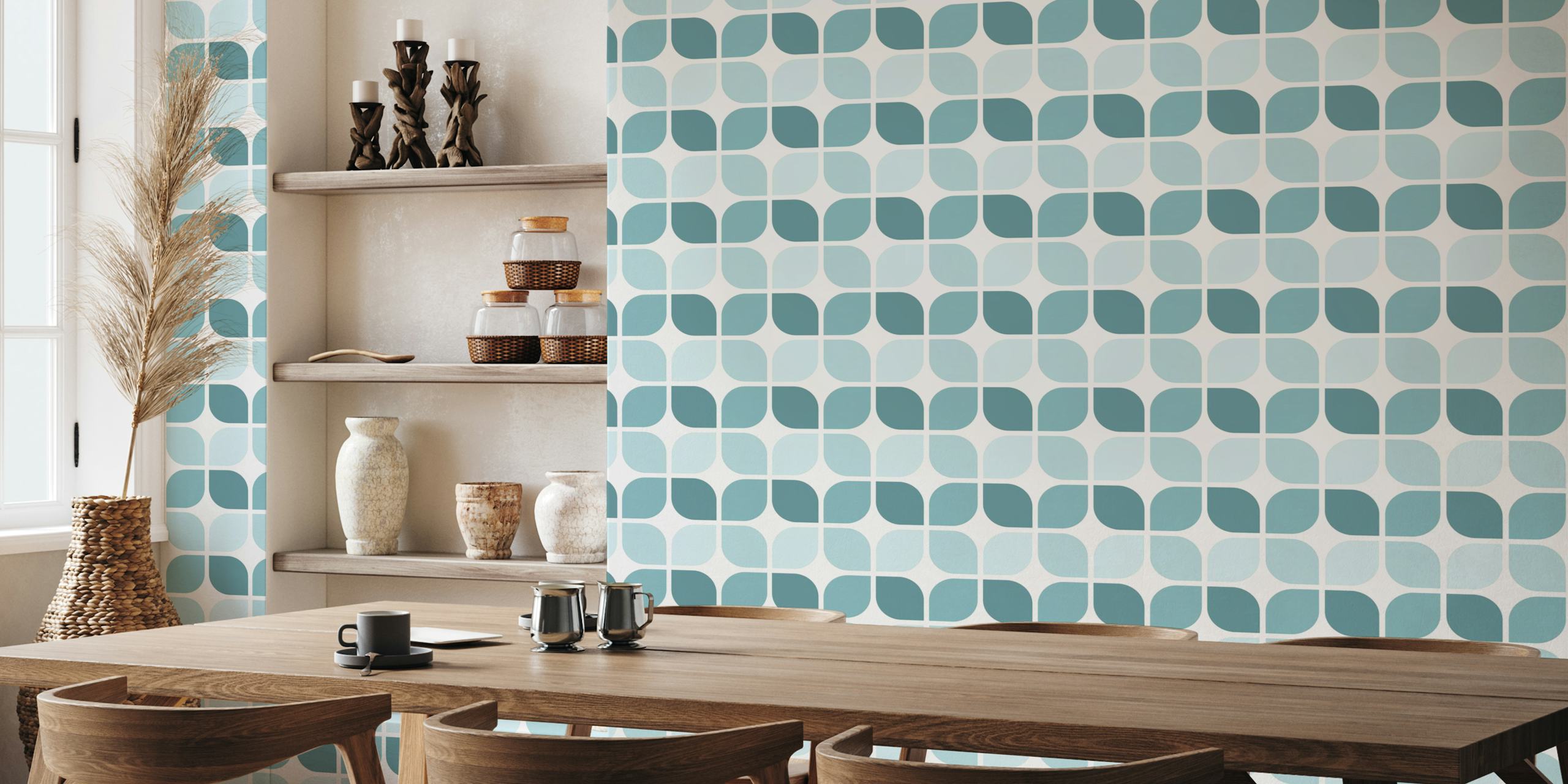 Geometric teal squares in light and dark shades wallpaper