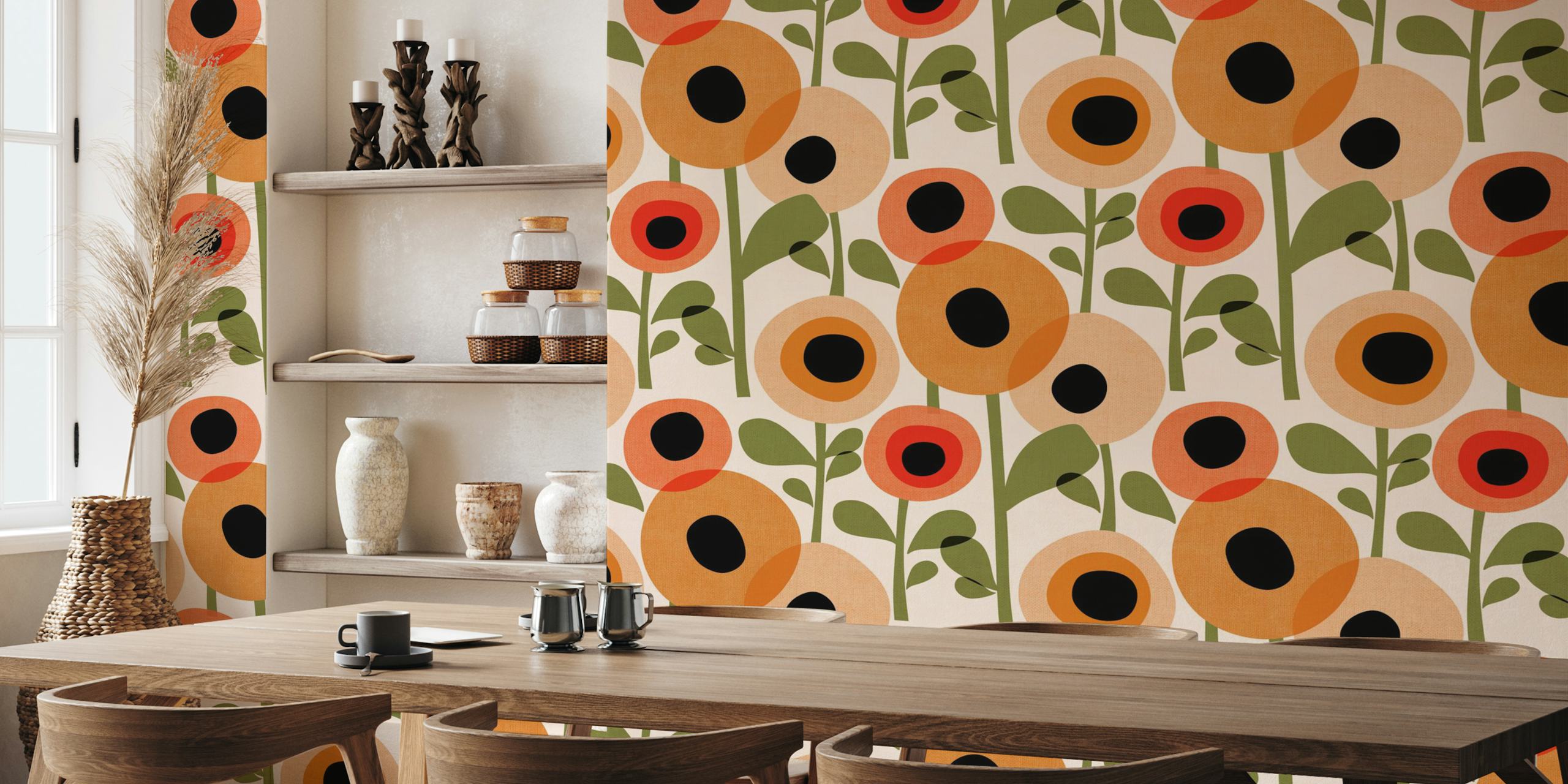 Mid Century Poppy Abstract wallpaper in a room