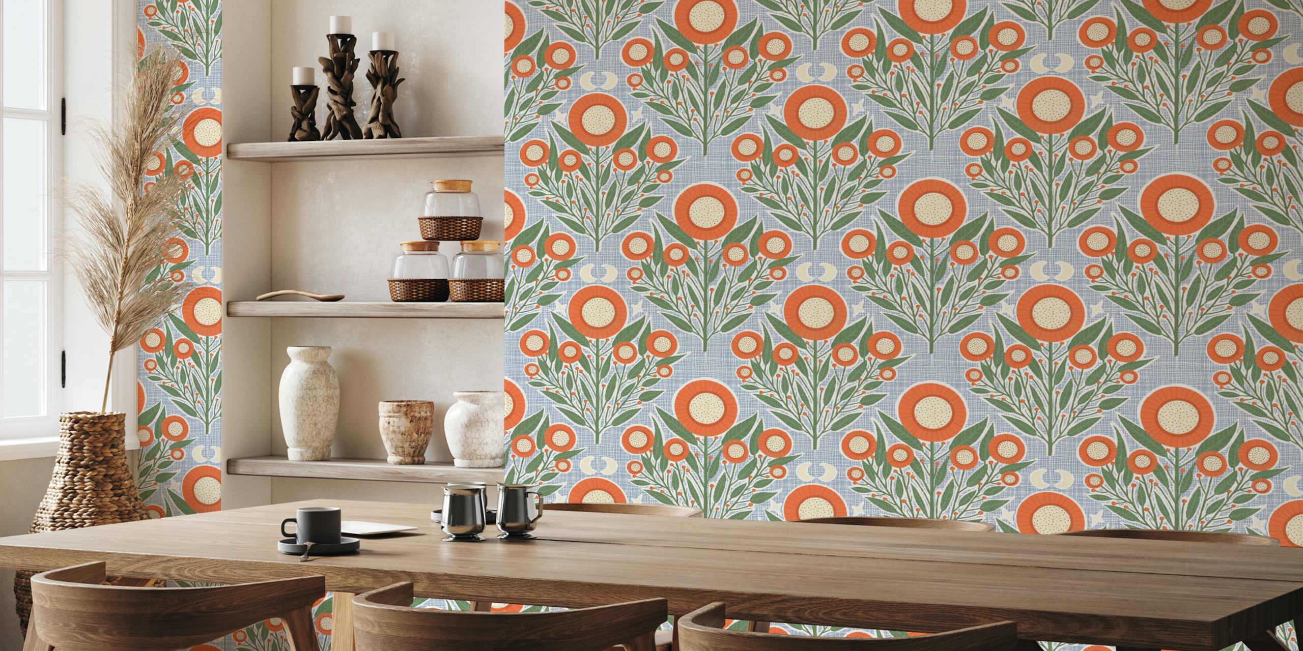 Papel pintado Botanical Sunburst Charm en una habitación