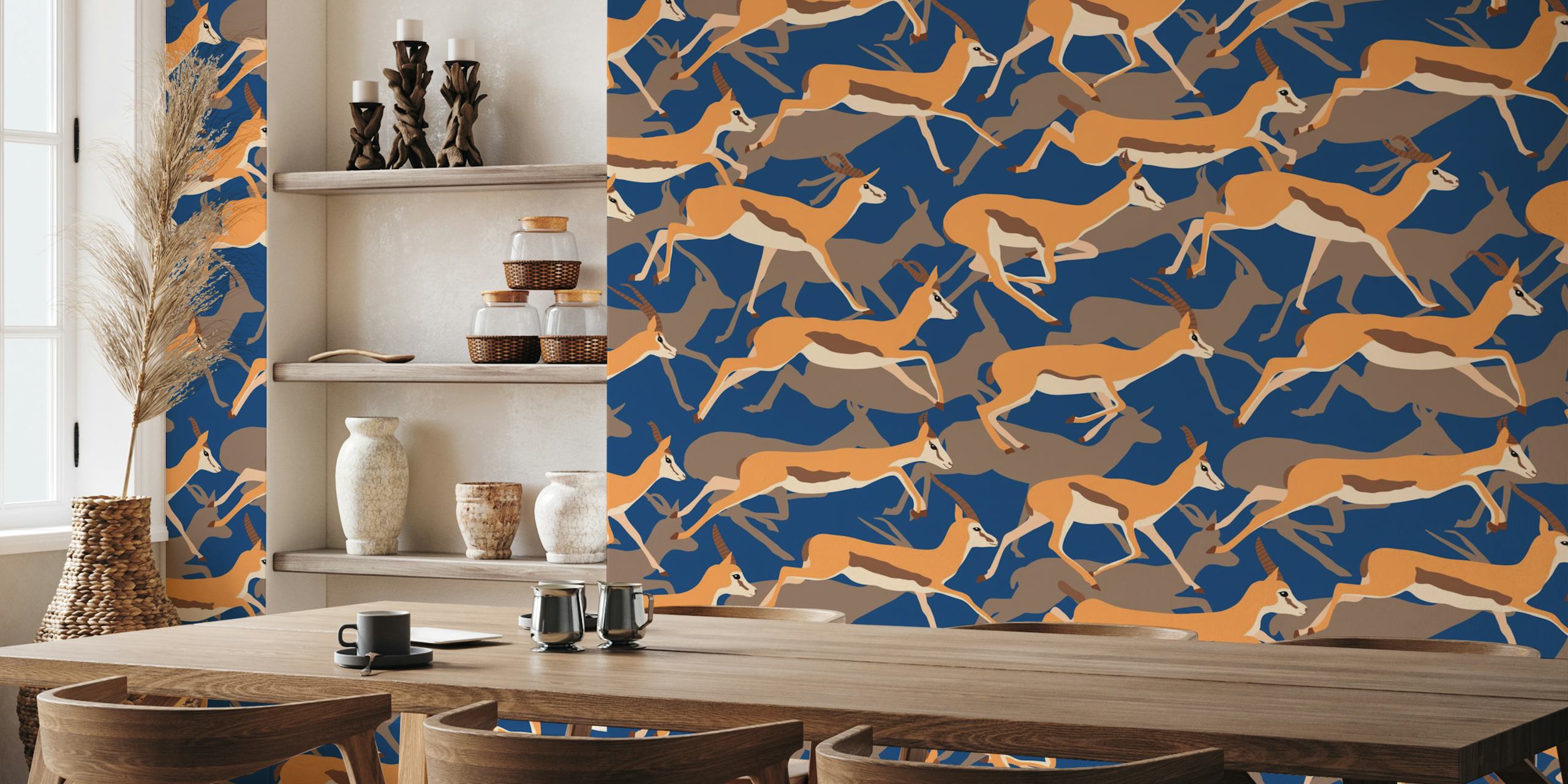 Running Gazelles auf dunkel cerulean Tapete