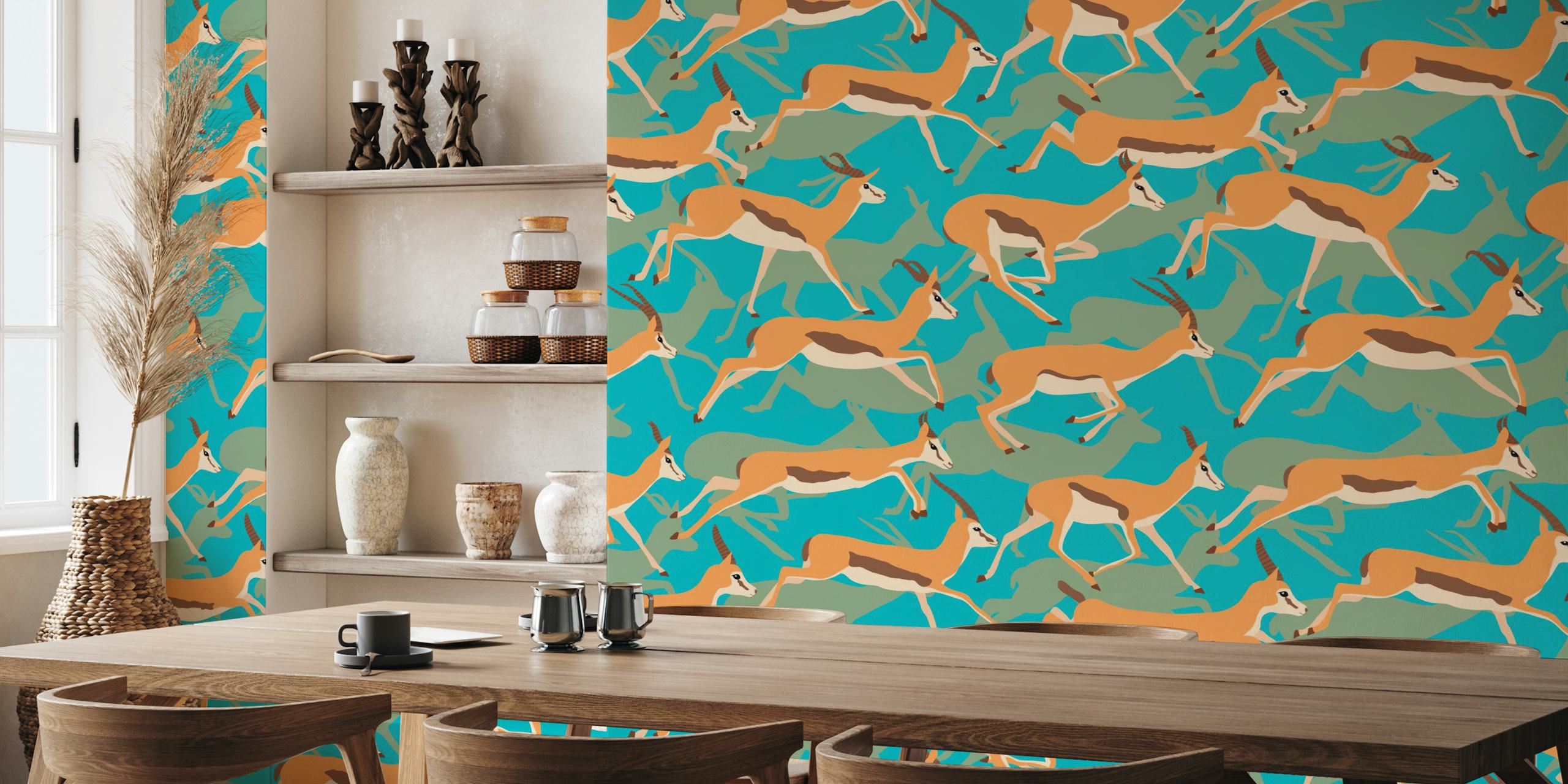Running Gazelles behang in de woonkamer