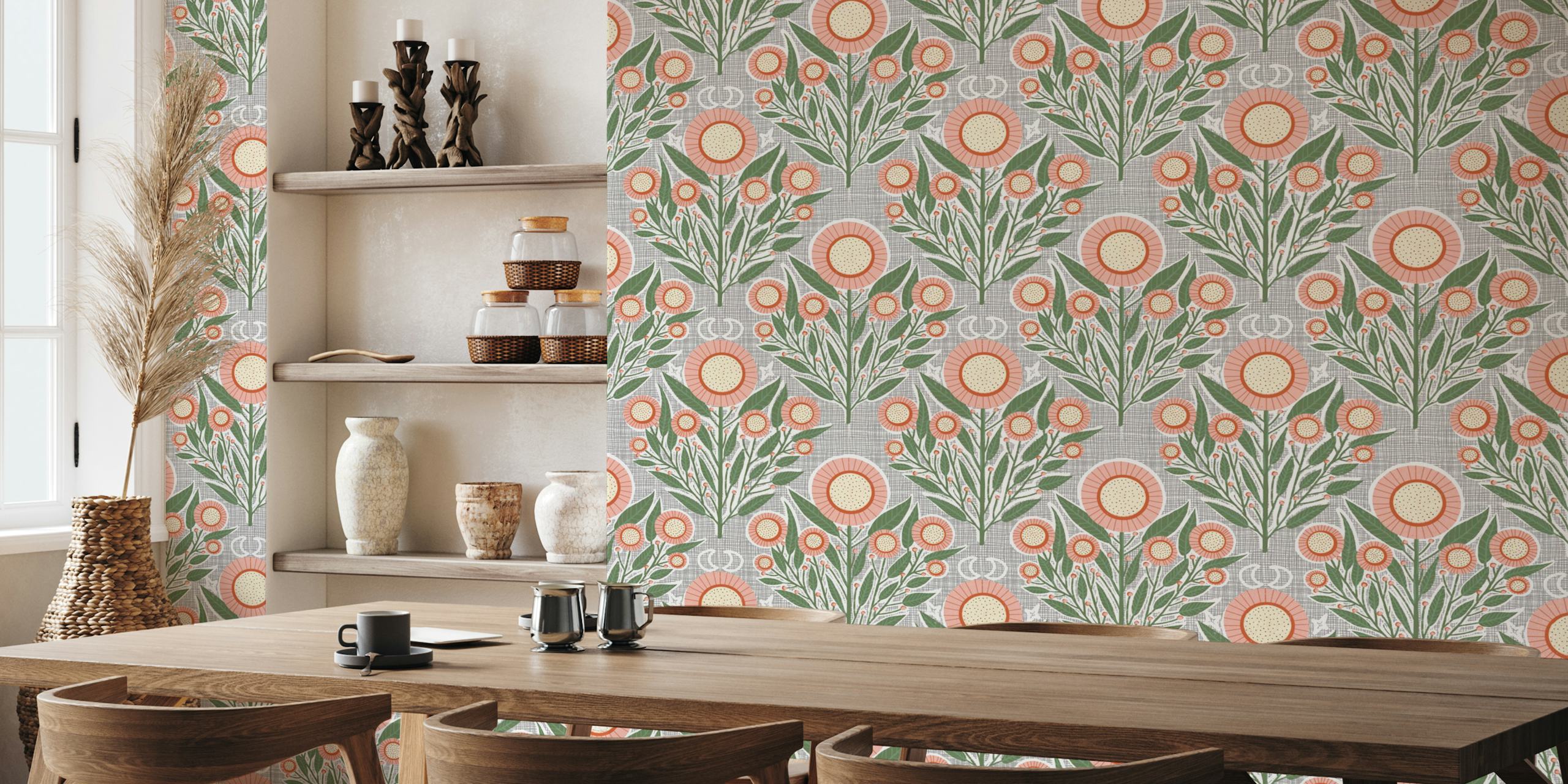 Papier peint Botanical Sunburst Charm Pink dans une pièce