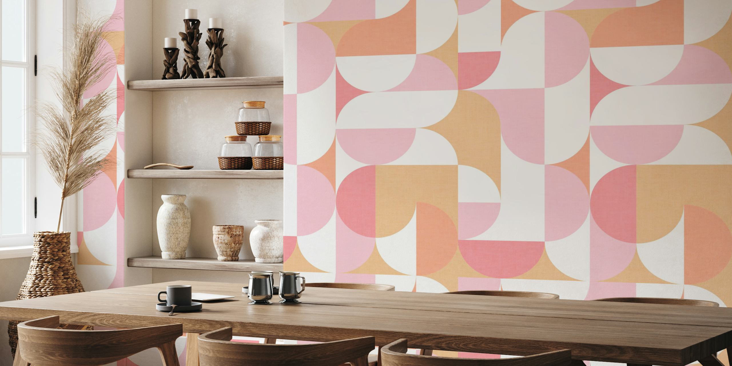 Mid-Mod geometric shapes wallpaper in a room