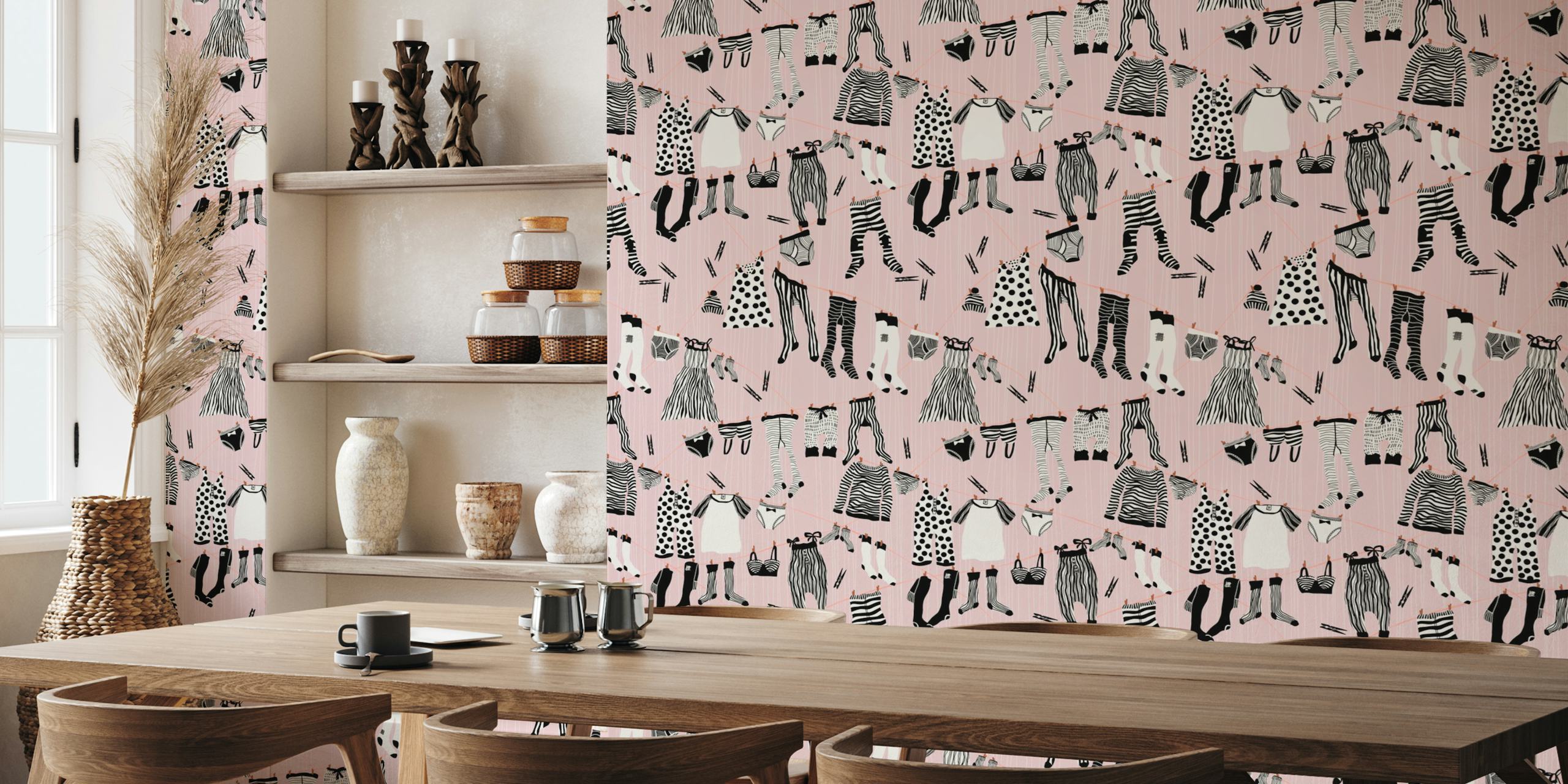 Návrh tapety do prádelny soft pink