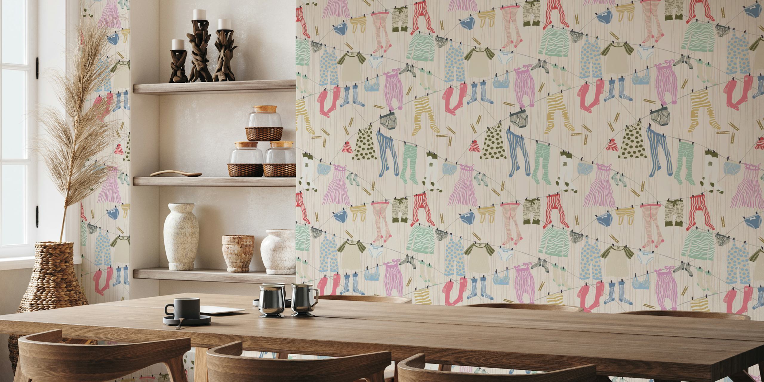Chalky colors laundry room wallpaper design