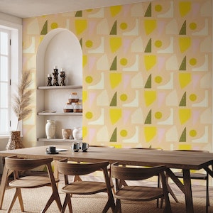 Mod Lime Abstract Beige- Mid Century Shapes