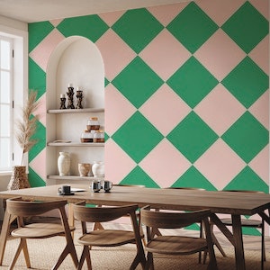 Diagonal Checkerboard Big - Pink and Green