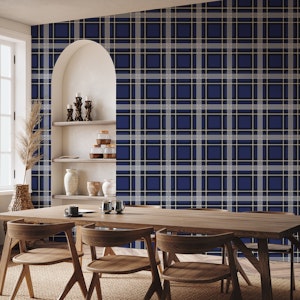 Navy and white tartan wallpaper 2