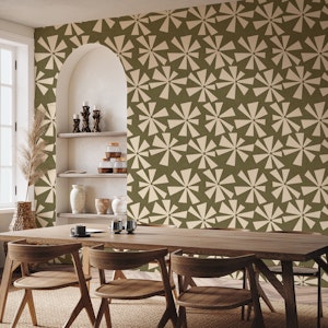Geometric Floral Burst - Mid Century Olive