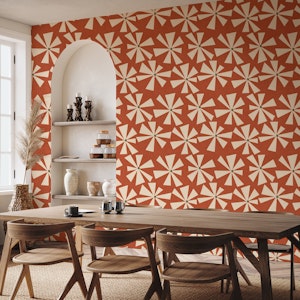 Geometric Floral Burst - Mid Century Rust Red
