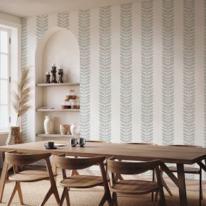 Palm leaf stripe - grey on cream