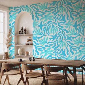Minimal Abstract Organic Floral Blue Birds