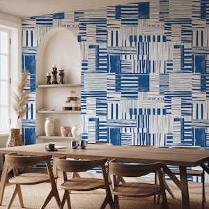 Blue and White Graphic Brushstroke Abstract
