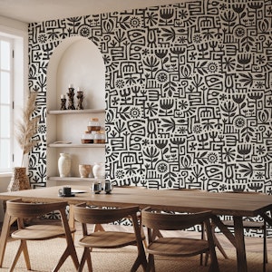 garden maze block print - black and white