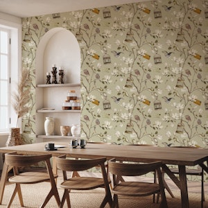 Magnolia Grove with Owls in Ecru Beige