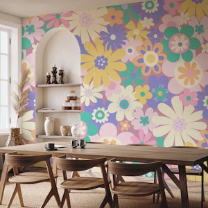 Retro Psychedelic Flowers - Lilac pastel L