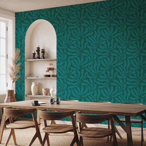 Flowing Modern Leaves Teal Lagoon WP