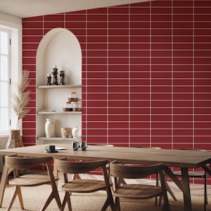 Horizontal Grid Pattern - Ruby and White