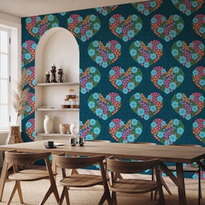 Flowered Heart Love Floral Pattern Blue