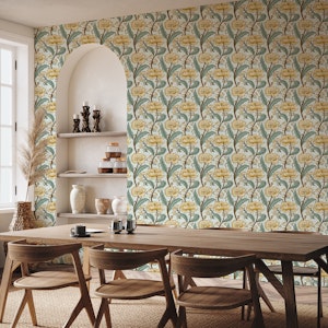Victorian Art Nouveau Peonies - pastel yellow
