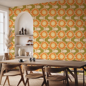 Retro Scandi Sunshine Floral Olive and Orange