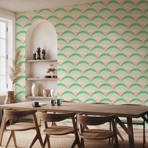 Art Deco Mosaic Scallop Green Pink Gold
