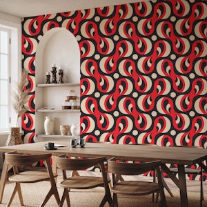 60s Retro Abstract Swirls, Red