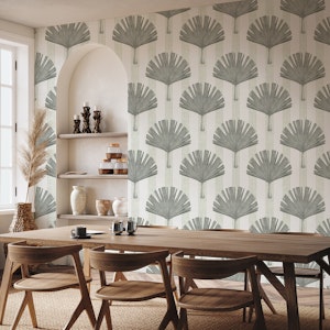 Tropical Fan Palm Botanical - Grey & White