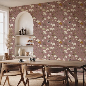 Magnolia Grove with Owls in Old Rose Pink