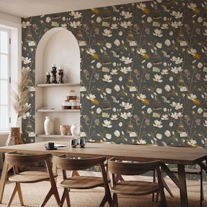 Magnolia Grove with Owls in Charcoal Grey