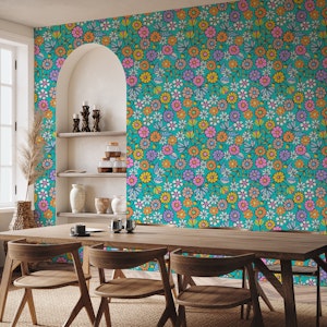 Pick A Posy Retro Boho Flowers Spring Aqua