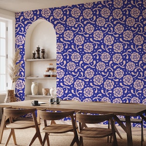 Dolce Block Print Style Retro Floral Royal