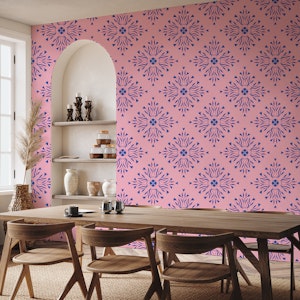 Decorative floral tiles pink and blue