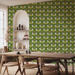 Art Deco Floral in Green - S