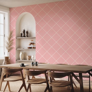Faux Tile Grid Beige Coral Pink