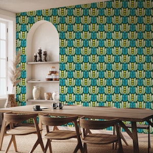 Retro Geometric Tulips in Green Blue - S
