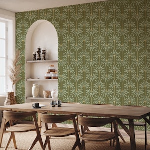 Abstract Floral Waves L – Moss Green & Beige
