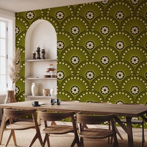 Art Deco floral mandala scallops - dark green