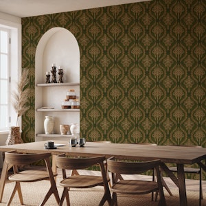 Golden Brocade Damask Olive Green